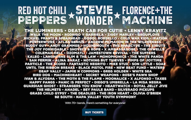 BottleRock Napa Valley 2016 Lineup: Red Hot Chili Peppers, Florence + the Machine, Stevie Wonder, and More