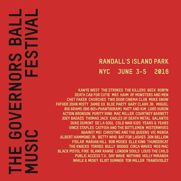 Governors Ball 2016 Lineup: The Strokes, Kanye West, the Killers, and More
