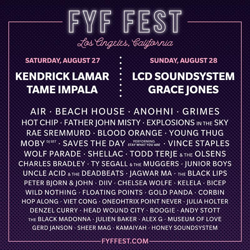 FYF Fest 2016 Lineup: Kendrick Lamar, LCD Soundsystem, Tame Impala, Grace Jones, and More