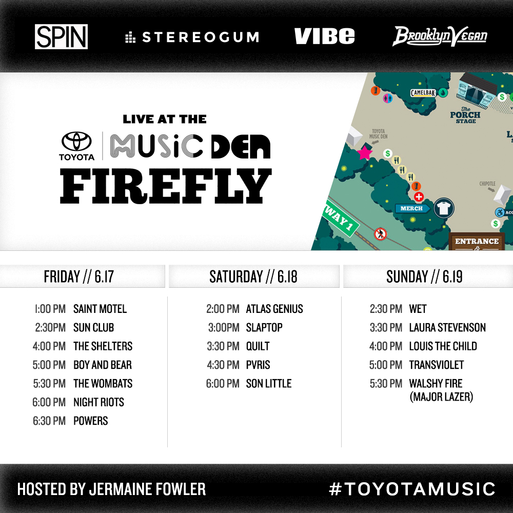 SPIN at Firefly Music Festival 2016: Toyota Music Den Schedule