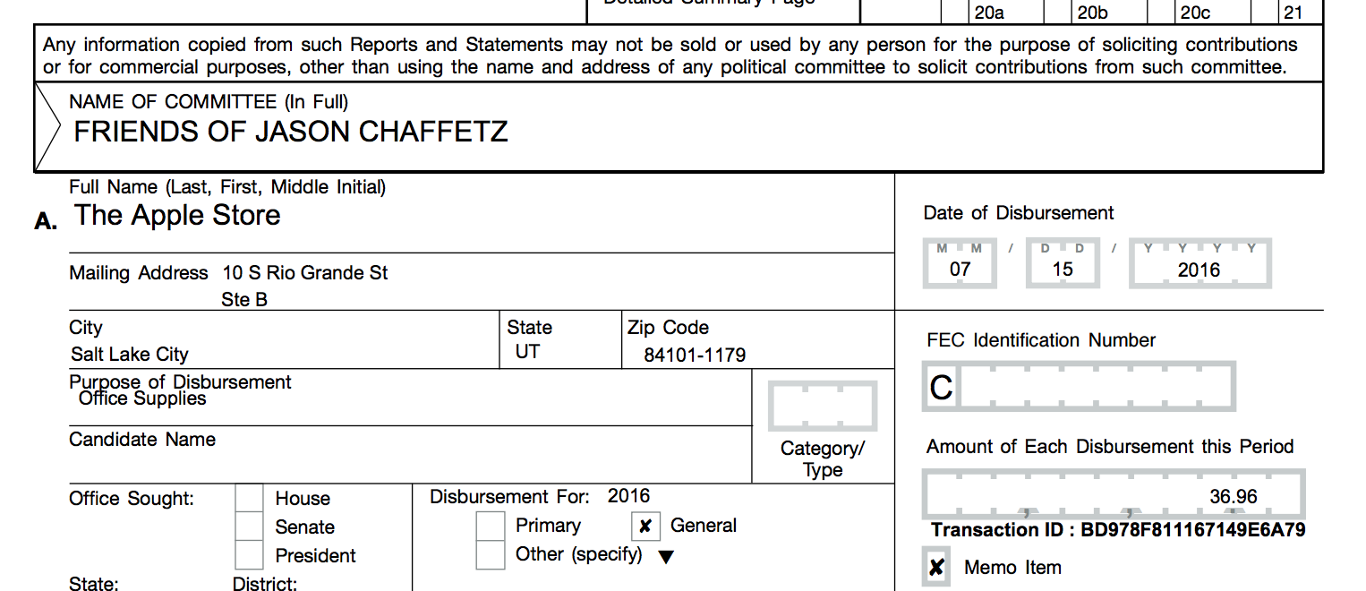 Jason Chaffetz Spent $775 of His Campaign Donors' Money at the Apple Store Last Year