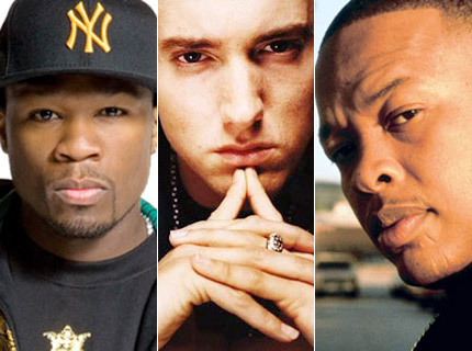 G-Unit&#39;s Tony Yayo and DJ Whoo Kid reveal plans behind new projects for hip-hop&#39;s power trio. Plus: Eminem unveils the title and first single for his album. - dre-eminem-50-cent