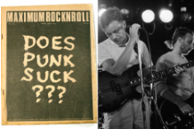 (From left) Maximum RocknRoll punkzine, 1984; New Order's Bernard Sumner, performing at Paradise Garage, New York City, July, 1983. [Photo: Kevin Cummins/Getty]