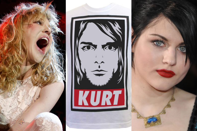 Courtney Love / Cobain t-shirt / Francis Bean (Photo: Getty Images, Love/Bean; kurt-cobain-shirts.blogspot.com)