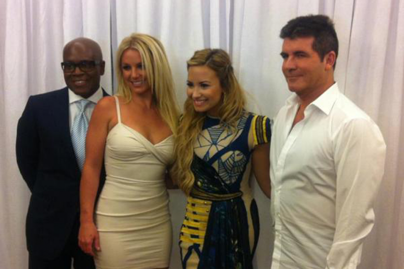 L.A. Reid, Britney Spears, Demi Lovato and Simon Cowell at Fox's Upfront Presentation / Photo by @justsimoncowell