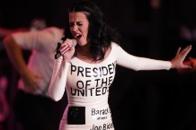 Katy Perry dressed as a voting ballot