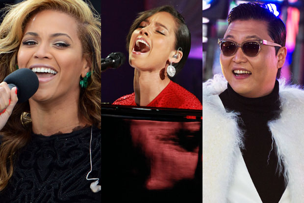 Beyoncé, Alicia Keys & PSY / Photo by Stan Honda/AFP/Getty, Taylor Hill/WireImage, Michael Stewart/WireImage