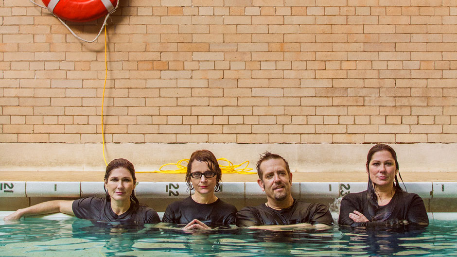 The Breeders, shot for SPIN at the Metropolitan Recreation Center pool, Brooklyn, New York, 2013 / Photo by Andrew Kuykendall / Hair and Makeup by Sylvester Castellano for Christian Dior Beauty