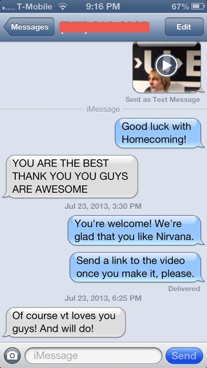 Nirvana, iPhone, Virginia Tech, homecoming video, Sub Pop