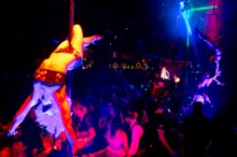 Cirque du Soleil aerial performers entertain the crowd at Light Nightclub inside Mandalay Bay Hotel & Casino in Las Vegas on July 5, 2013.