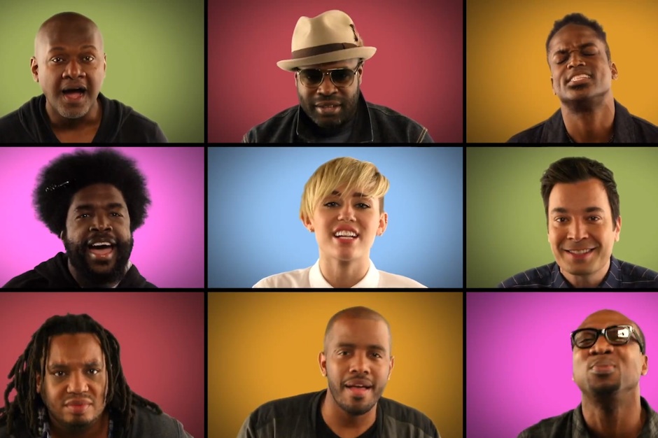 MIley Cyrus, the Roots, Jimmy Fallon, "We Can't Stop," a cappella, "Wrecking Ball," interview, 'Bangerz'