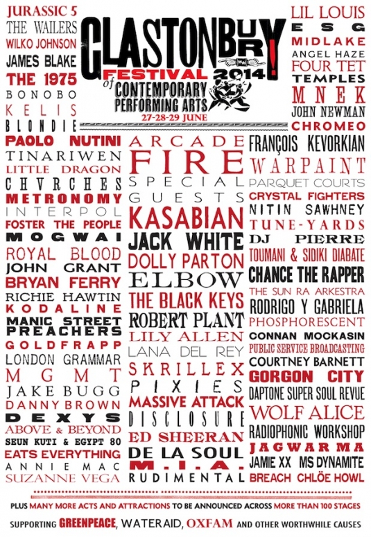 Glastonbury 2014 lineup poster