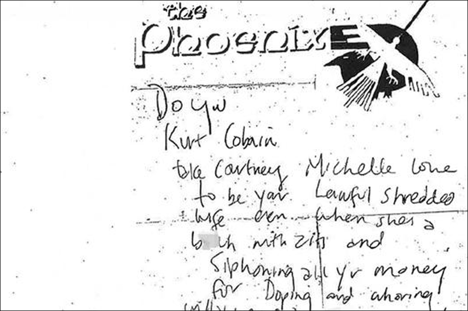 Kurt Cobain Letter Courtney Love Death Scene Note Vows