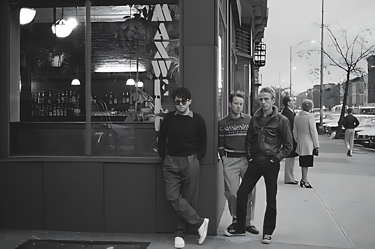 The Bongos in front of Maxwells in 1980