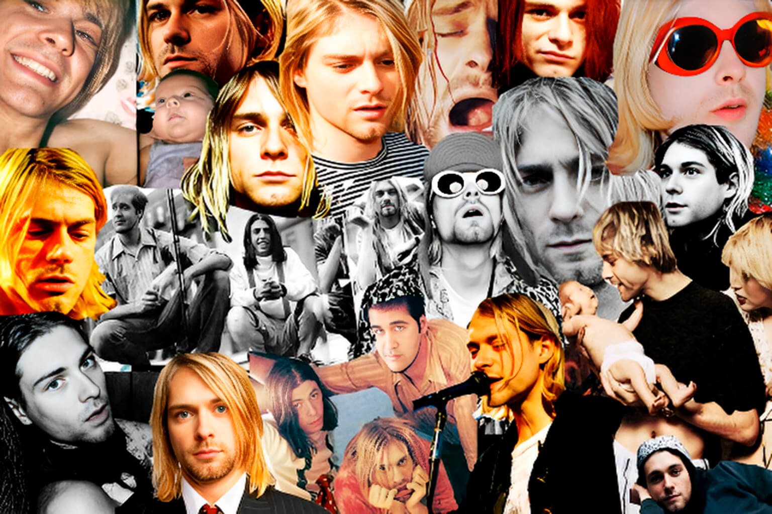 collage of photos of Kurt Cobain from Nirvana