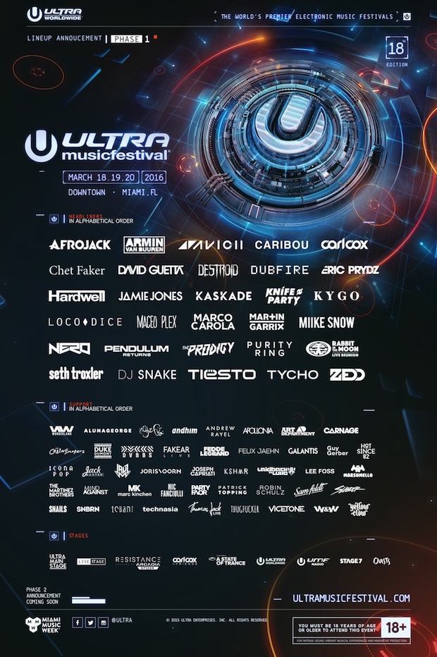Ultra Music Festival 2016 Lineup: Afrojack, Caribou, Kaskade, and More