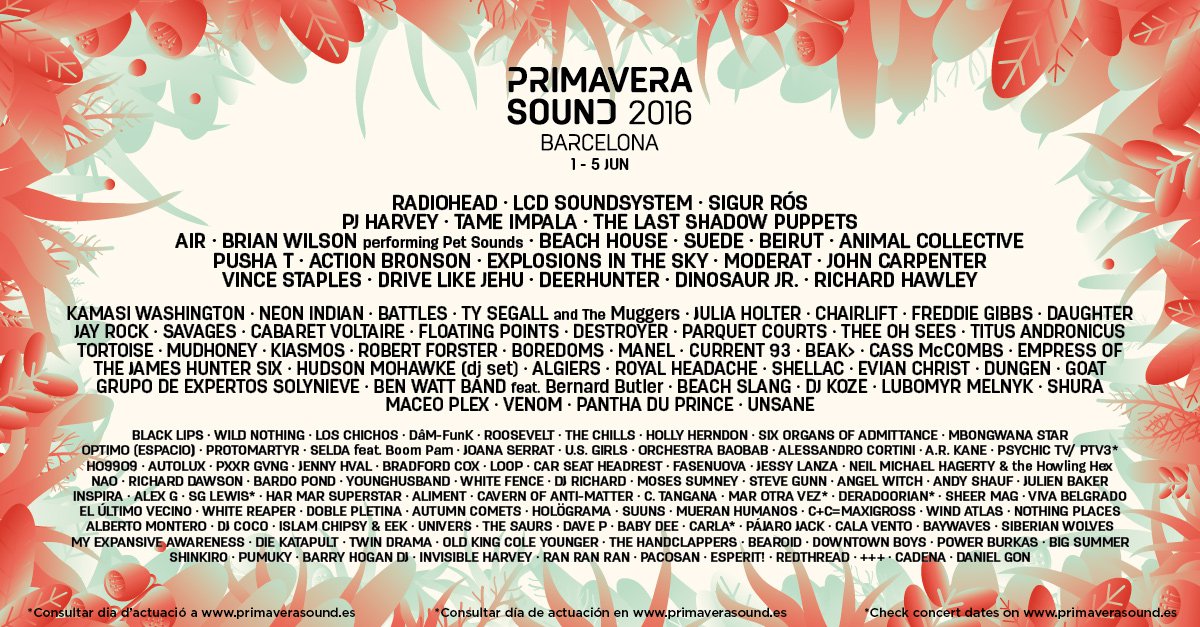 Primavera Sound 2016 Lineup: Radiohead, LCD Soundsystem, PJ Harvey, Tame Impala, and More