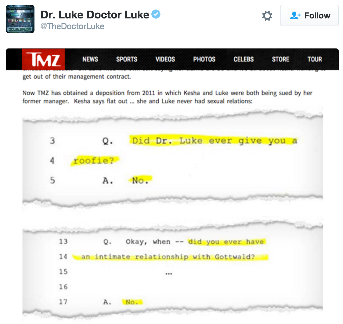 Dr. Luke Tweets First Public Comments About Kesha Lawsuit: 'I Didn’t Rape Kesha'