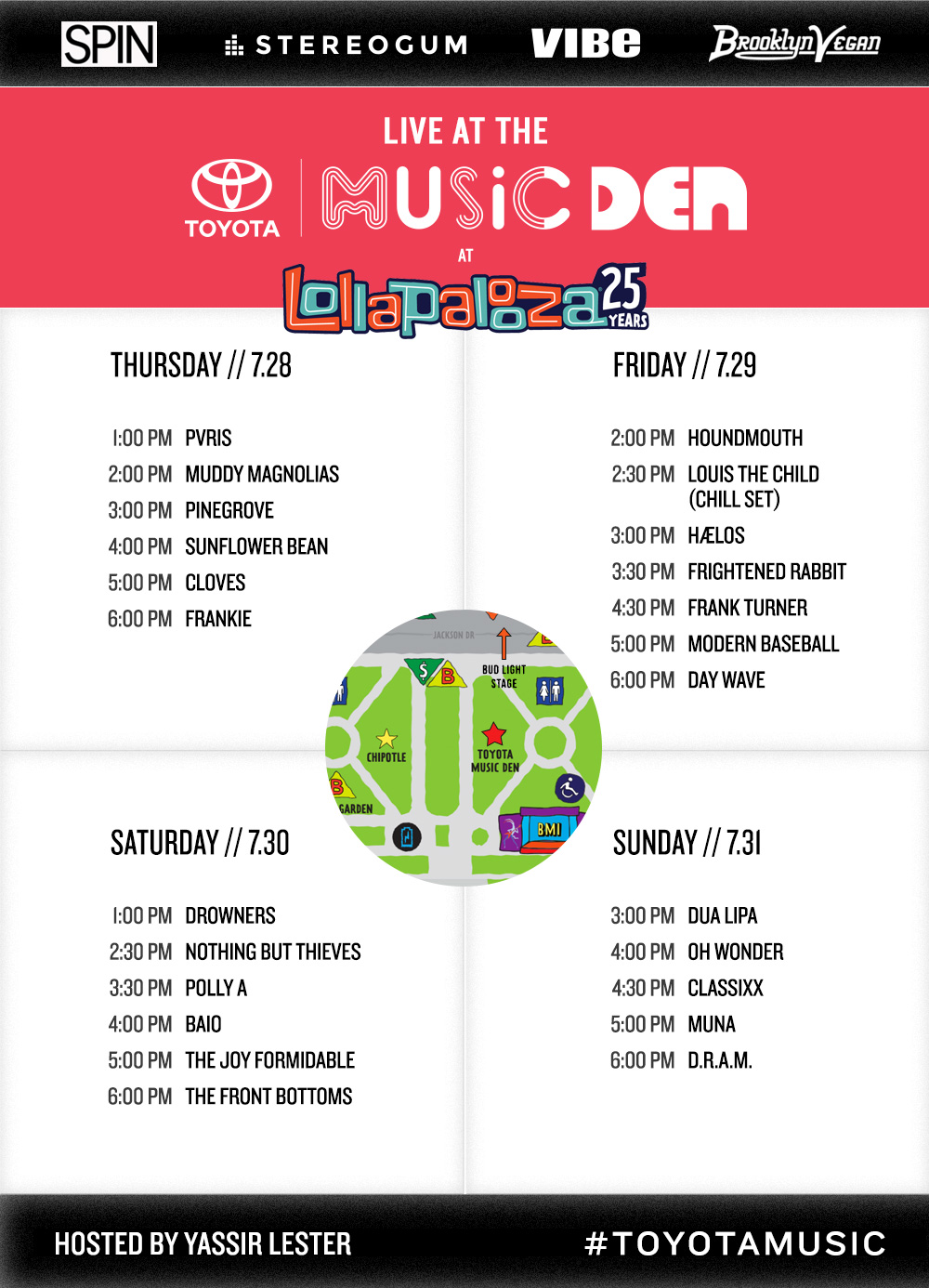 SPIN at Lollapalooza 2016: Toyota Music Den Schedule
