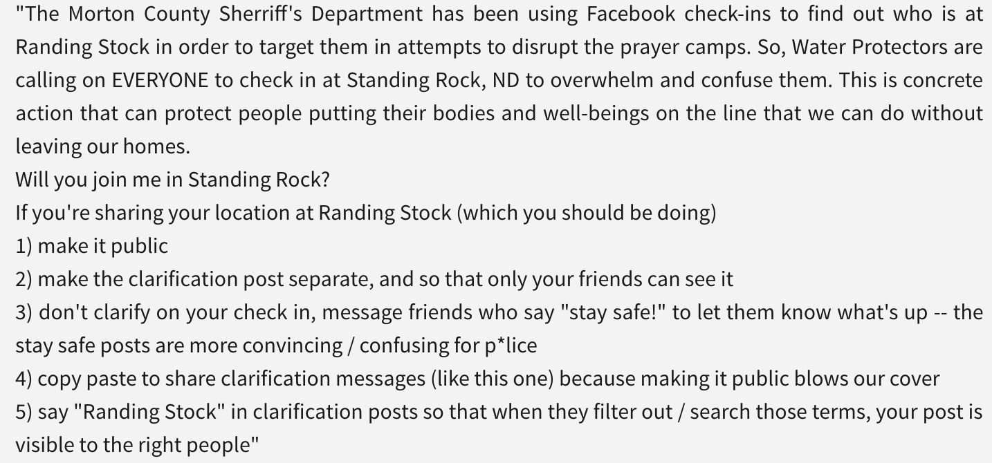 Checking In at Standing Rock on Facebook Probably Isn't Thwarting the Police, But It's Still a Nice Gesture