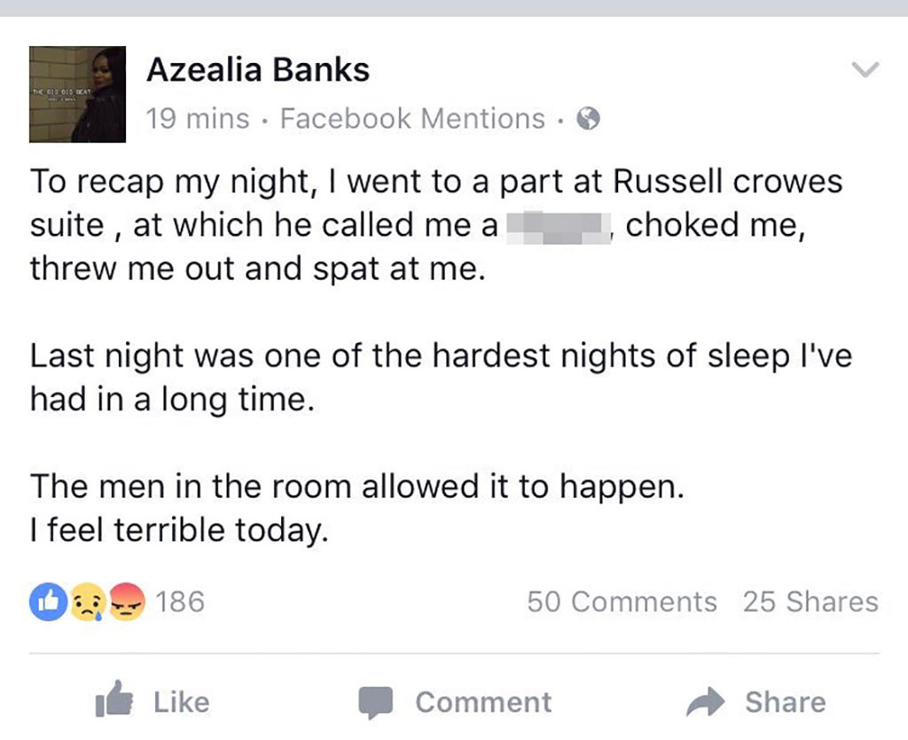 Report: Azealia Banks Files Battery Charges Against Russell Crowe