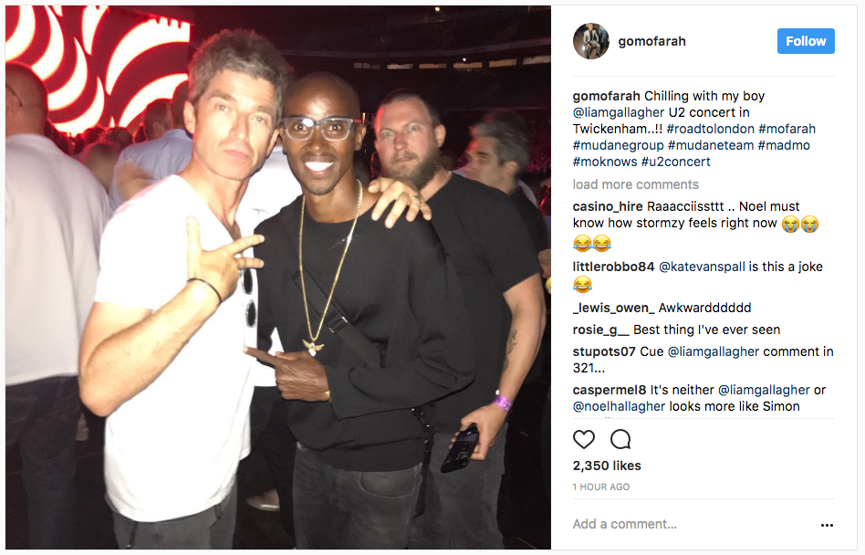 Noel Gallagher Mistaken For Brother by British Olympian Mo Farah