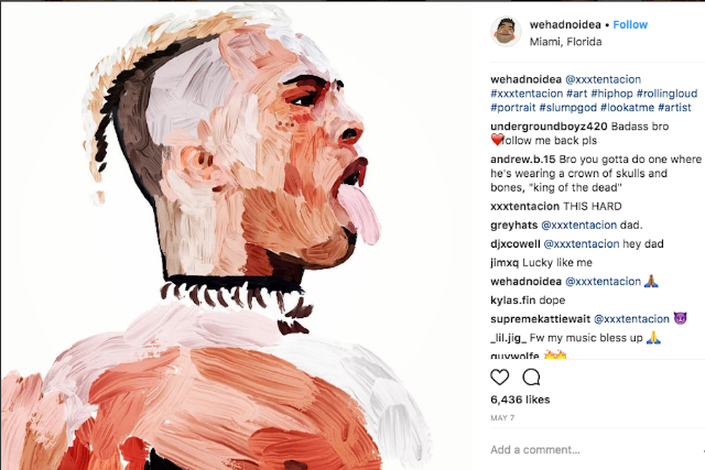 back in may an artist who goes by the name wehadnoidea posted an image of a digital oil pastel style portrait of the rapper xxxtentacion to instagram - who do you follow on instagram reddit