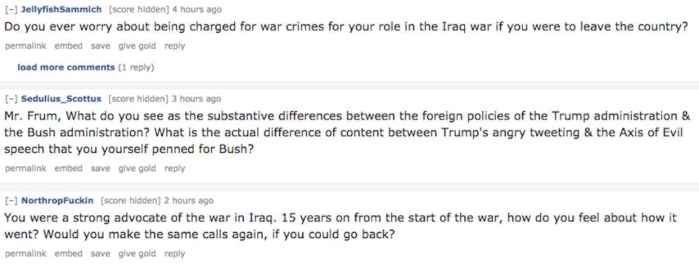 David Frum Didn't Seem Very Keen on Answering Questions About the Iraq War in His Reddit AMA