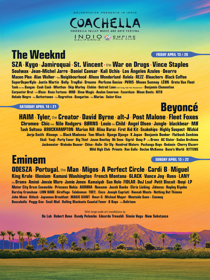 Coachella 2018 Lineup: Beyoncé, Eminem, The Weeknd to Headline