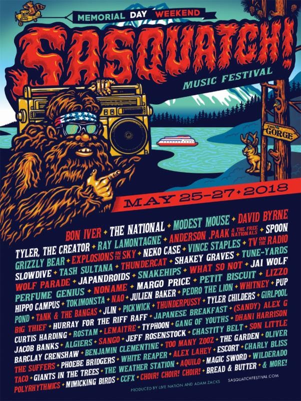 Sasquatch Festival 2018 Lineup: Bon Iver, David Byrne, Modest Mouse, and More