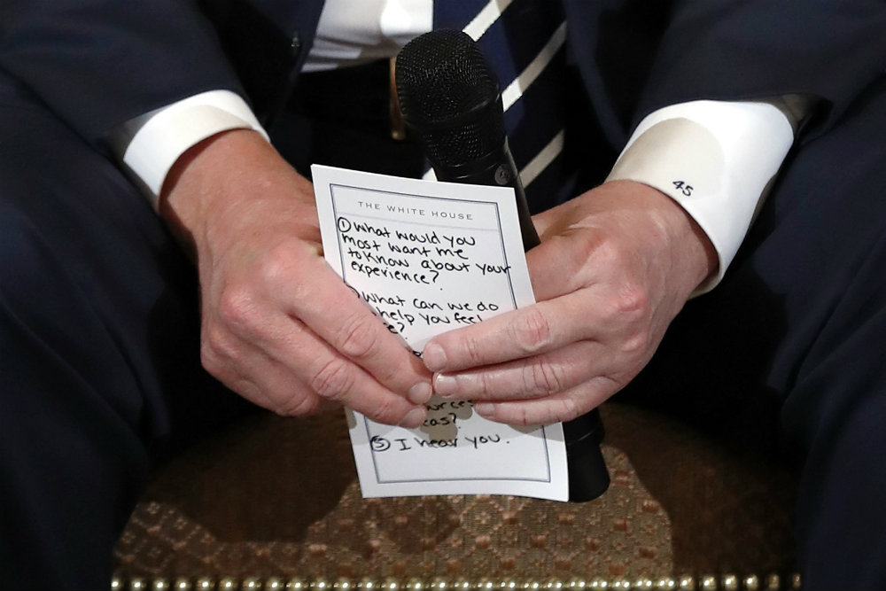 Trump's Notes Visible During School Shooting Listening Session