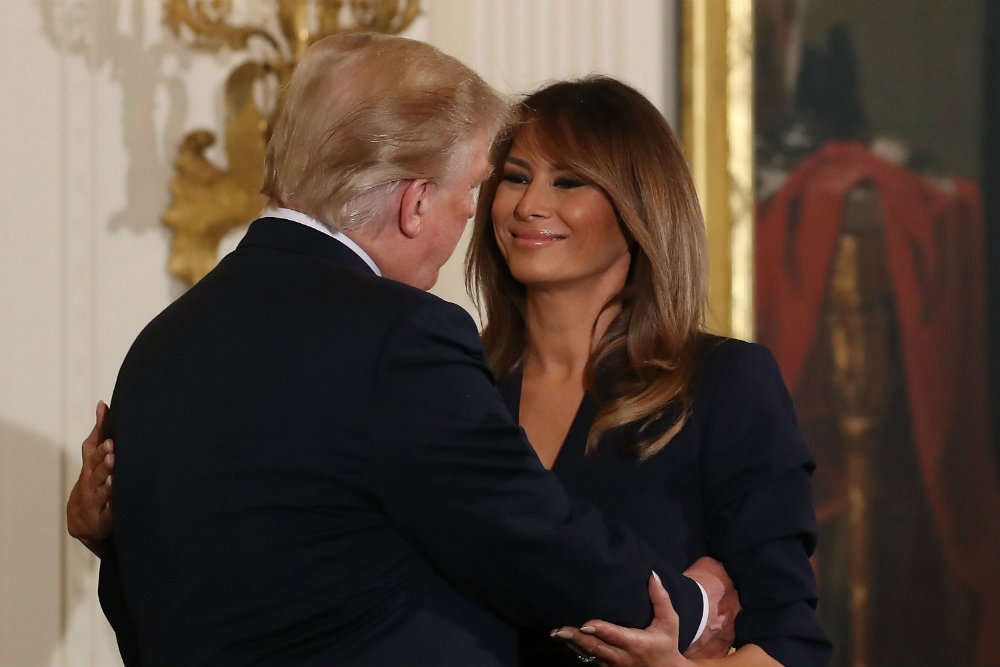 Melania Trump Not at White House Window When Trump Points