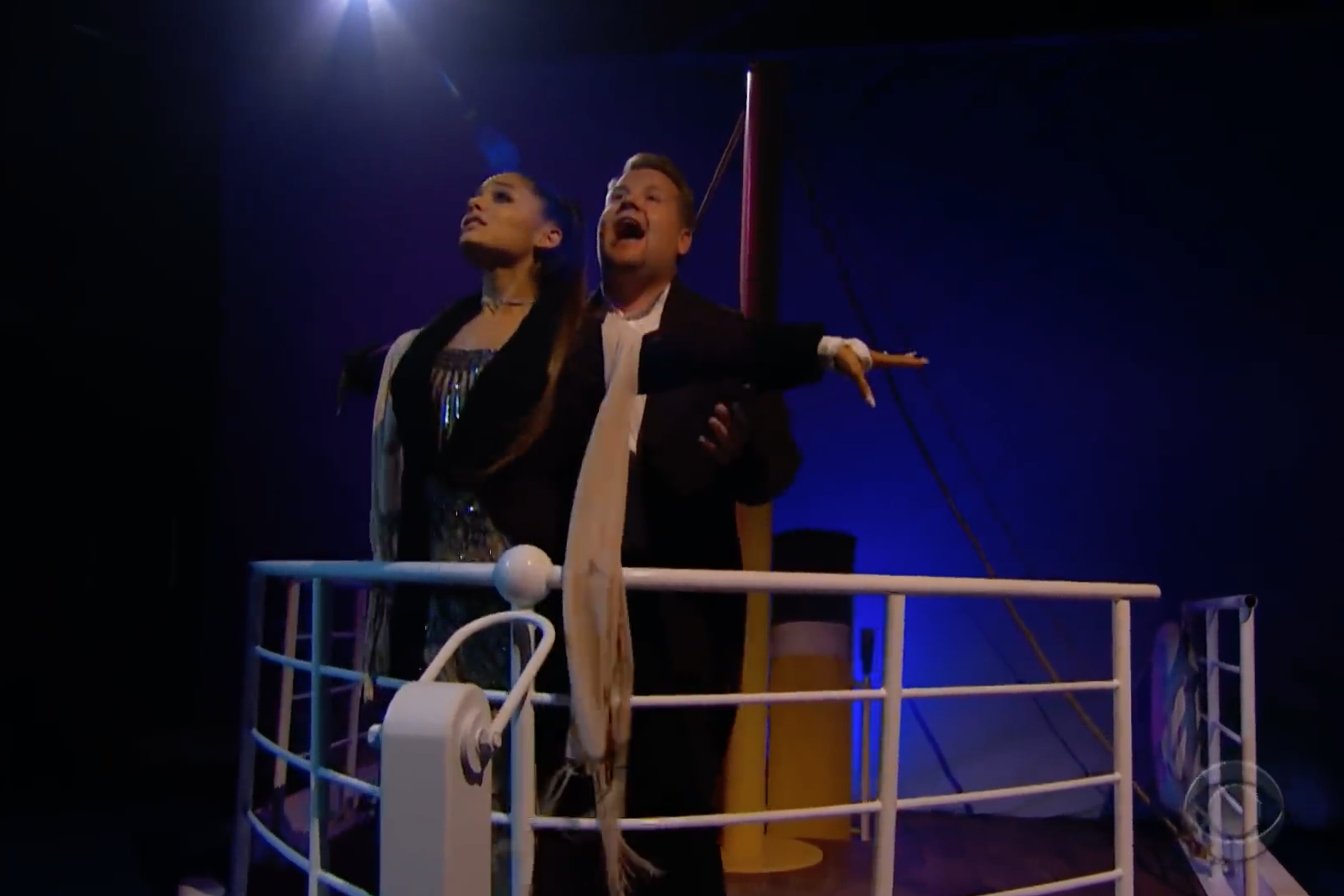 ariana grande james corden titanic movie musical remake video watch