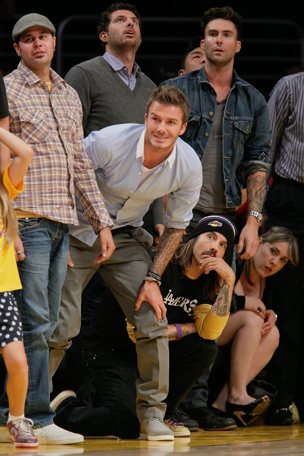 Anthony Kiedis with David Beckham and Adam Levine at 2010 NBA Playoffs