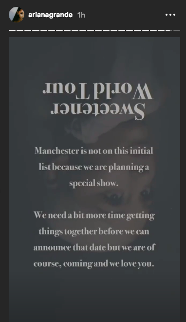 Ariana Grande Says She S Planning A Special Show In Manchester For Screen Shot 2018 12 14 At 7 52 59