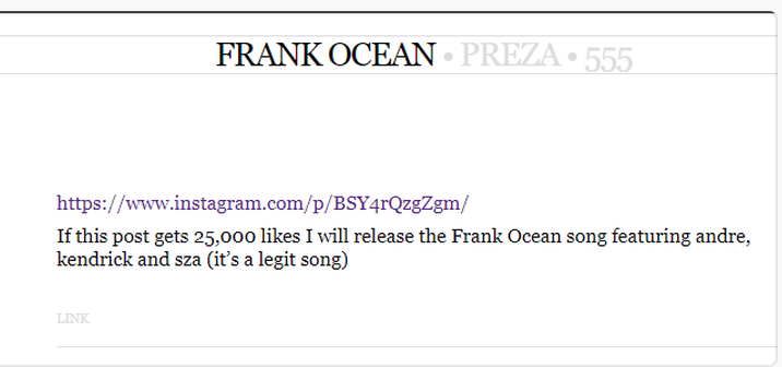 Frank Ocean's Tumblr Apparently Hacked, New Song Teaser Deleted (UPDATED)