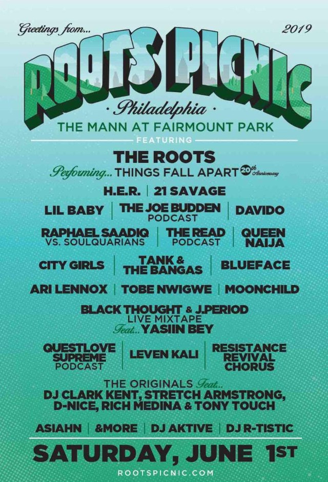 Roots Picnic 2019 Lineup: 21 Savage, Yasiin Bey, H.E.R., Lil Baby, More