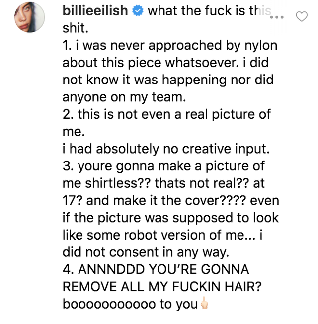 Billie Eilish Calls Out <i>Nylon Germany</i> Over Weird CGI Cover” title=”billie-ellish-instagram-comment-1567182064-640×652-1567188650″ data-original-id=”341295″ data-adjusted-id=”341295″ class=”sm_size_full_width sm_alignment_center ” data-image-use=”multiple_use” data-image-source=”video_screenshot” /></p>
<p><em>This article originally appeared on <a href=