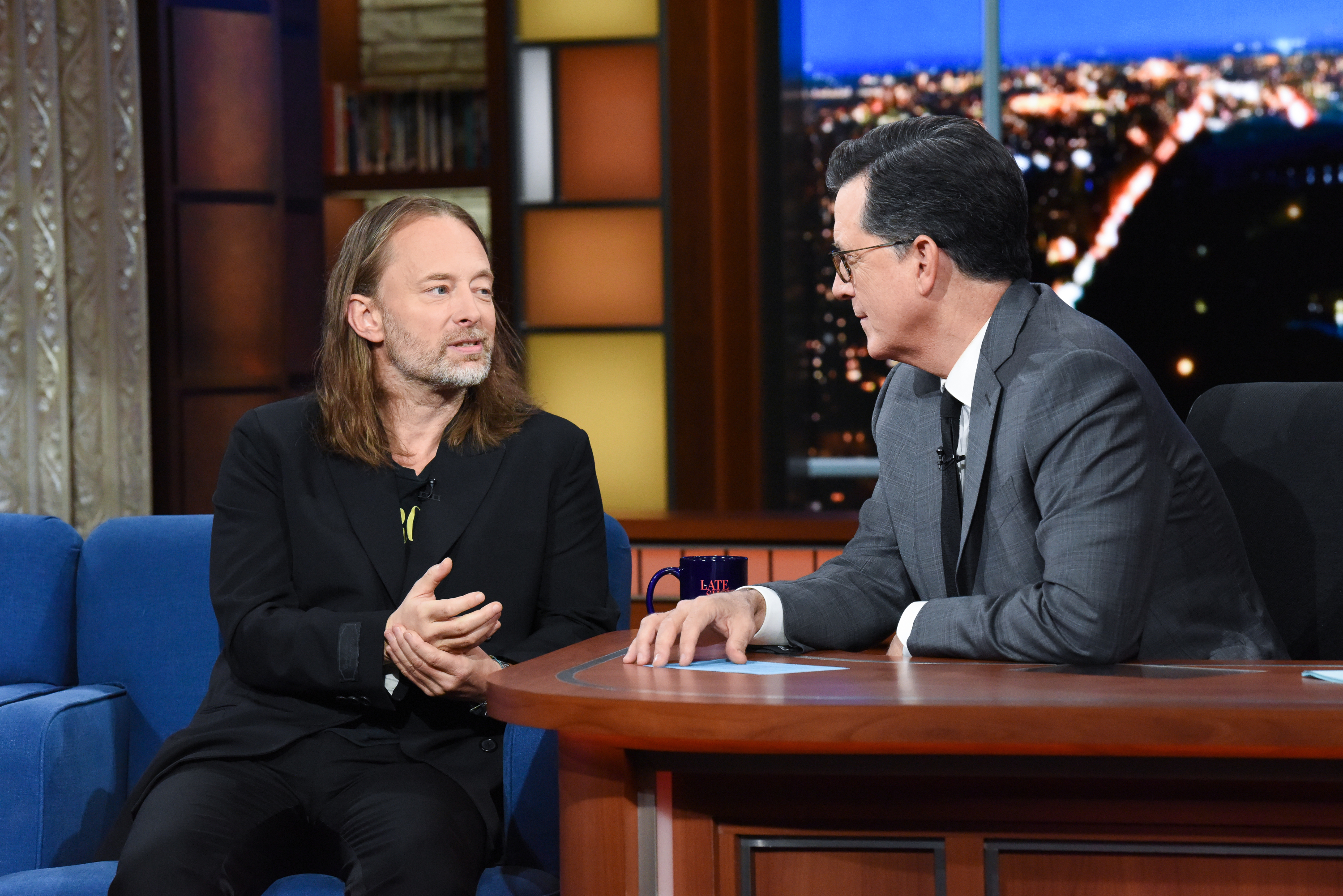 Radiohead's Thom York and Stephen Colbert on The Late Show