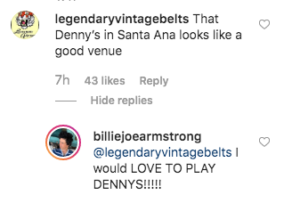 Billie Joe Armstrong on Denny's gig