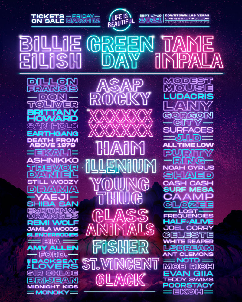 Billie Eilish, Green Day and Tame Impala to Headline Life Is Beautiful Festival