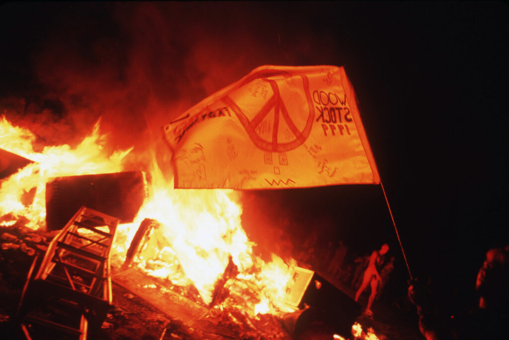 Woodstock. Fire burning at Woodstock 1994 concert.