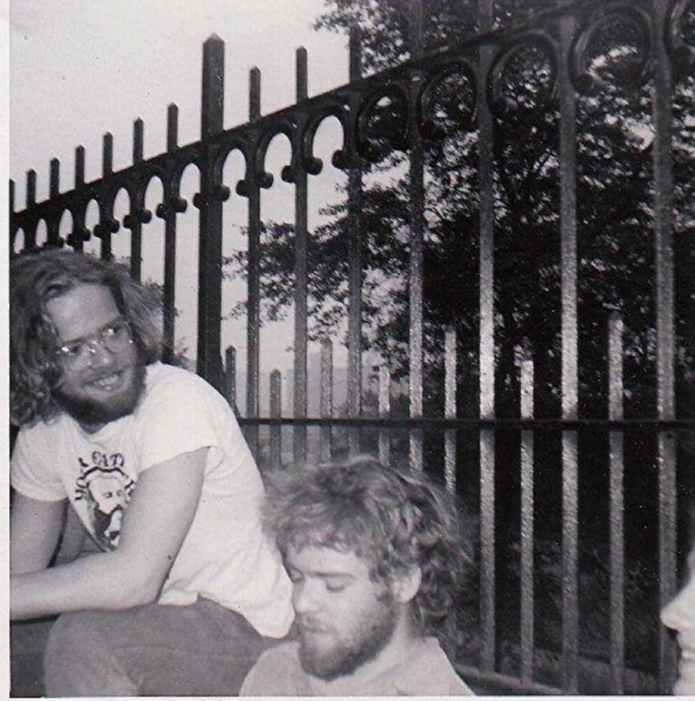 Woodstock. Writer Michael Klein and his twin brother outside High School for Music in 1969.