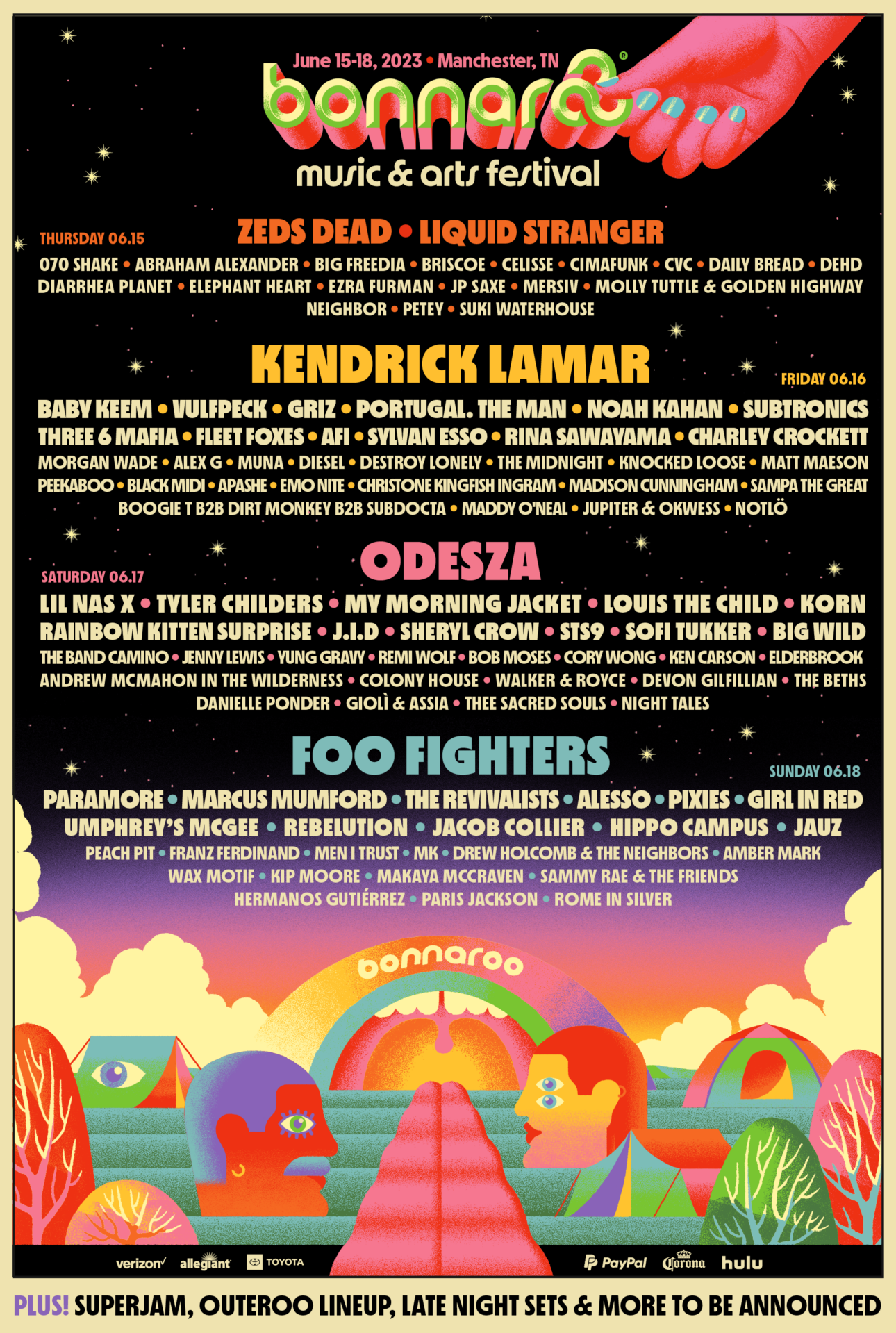 Bonnaroo Books Kendrick Lamar, Foo Fighters, Odesza as 2023 Headliners ...