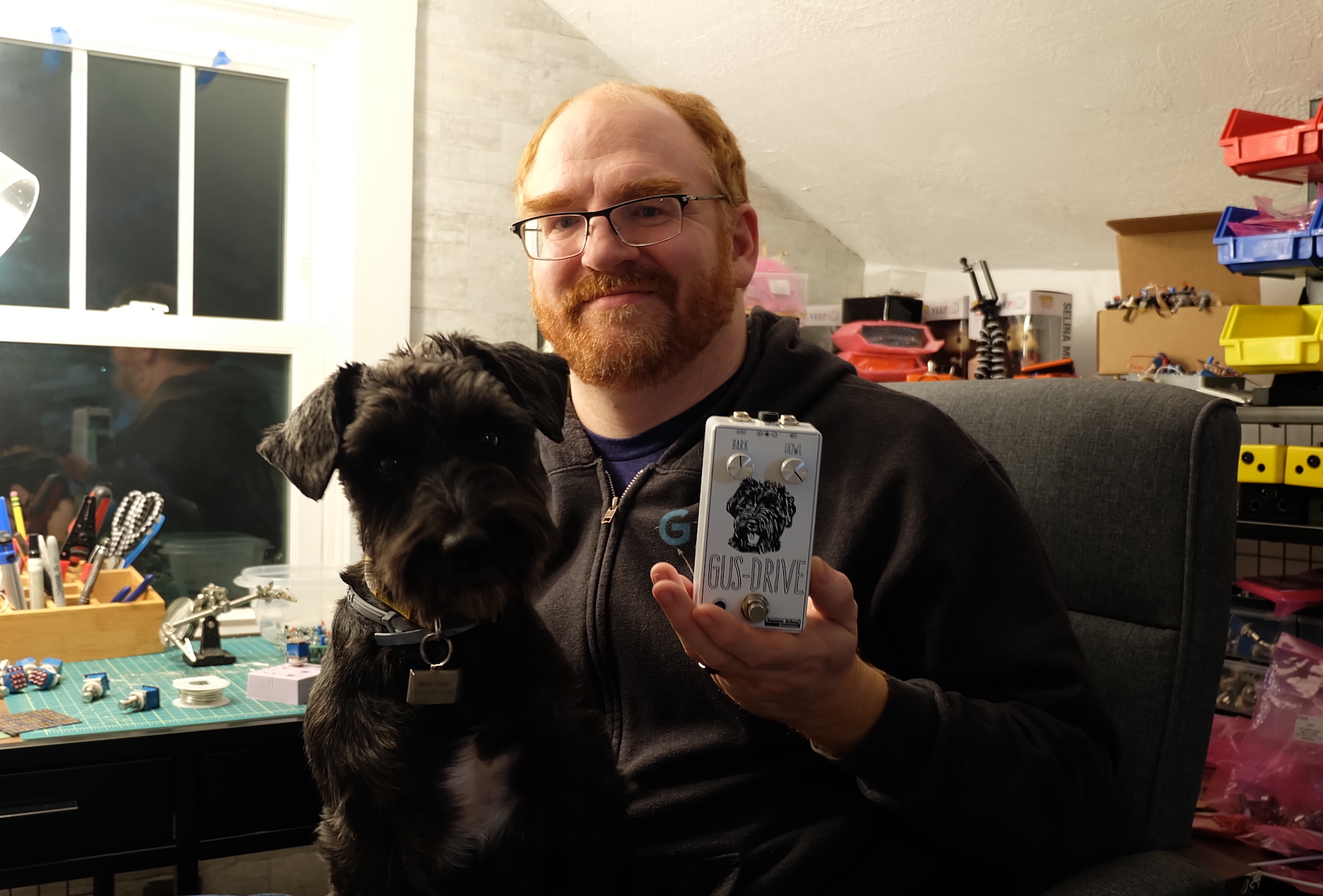 A school teacher, a dog, and the pedal that put them both on guitarists' radar. (Courtesy of Mark Turley)