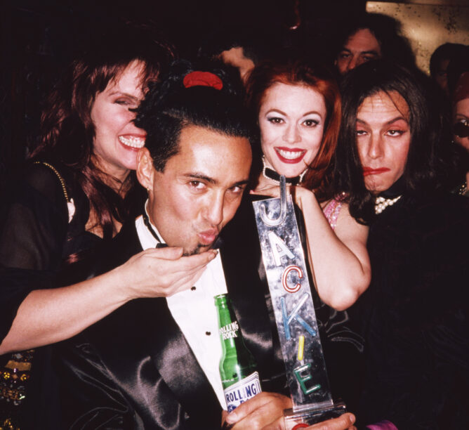 Deborah Harry, Johnny Dynell, Lady Miss Kier from Deee-Lite, and Clark Render, NYC February 1992. (Credit: Patrick McMullan/Getty Images)