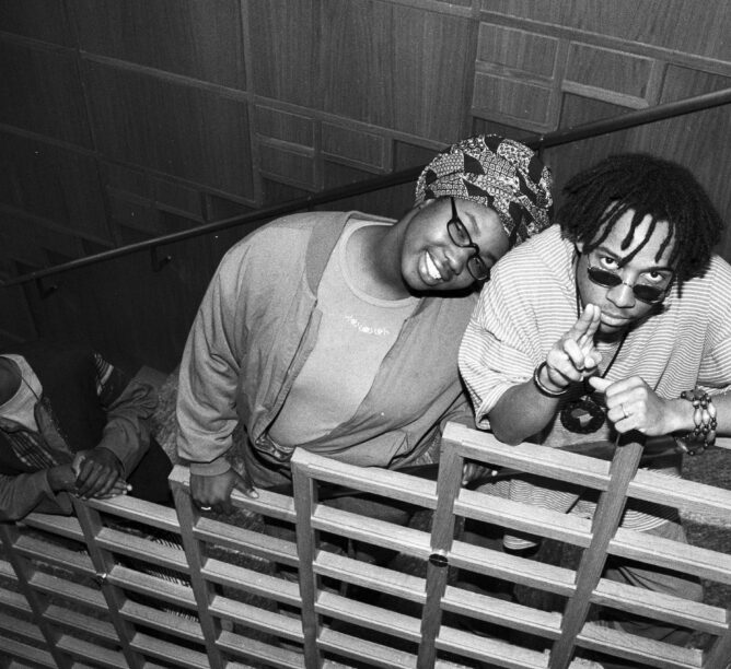 DJ Headliner (aka Timothy Barnwell),Aerle Taree and Speech (aka Todd Thomas) of Arrested Development on May 5, 1992 in New York City. (Credit: Al Pereira/Getty Images/Michael Ochs Archives)