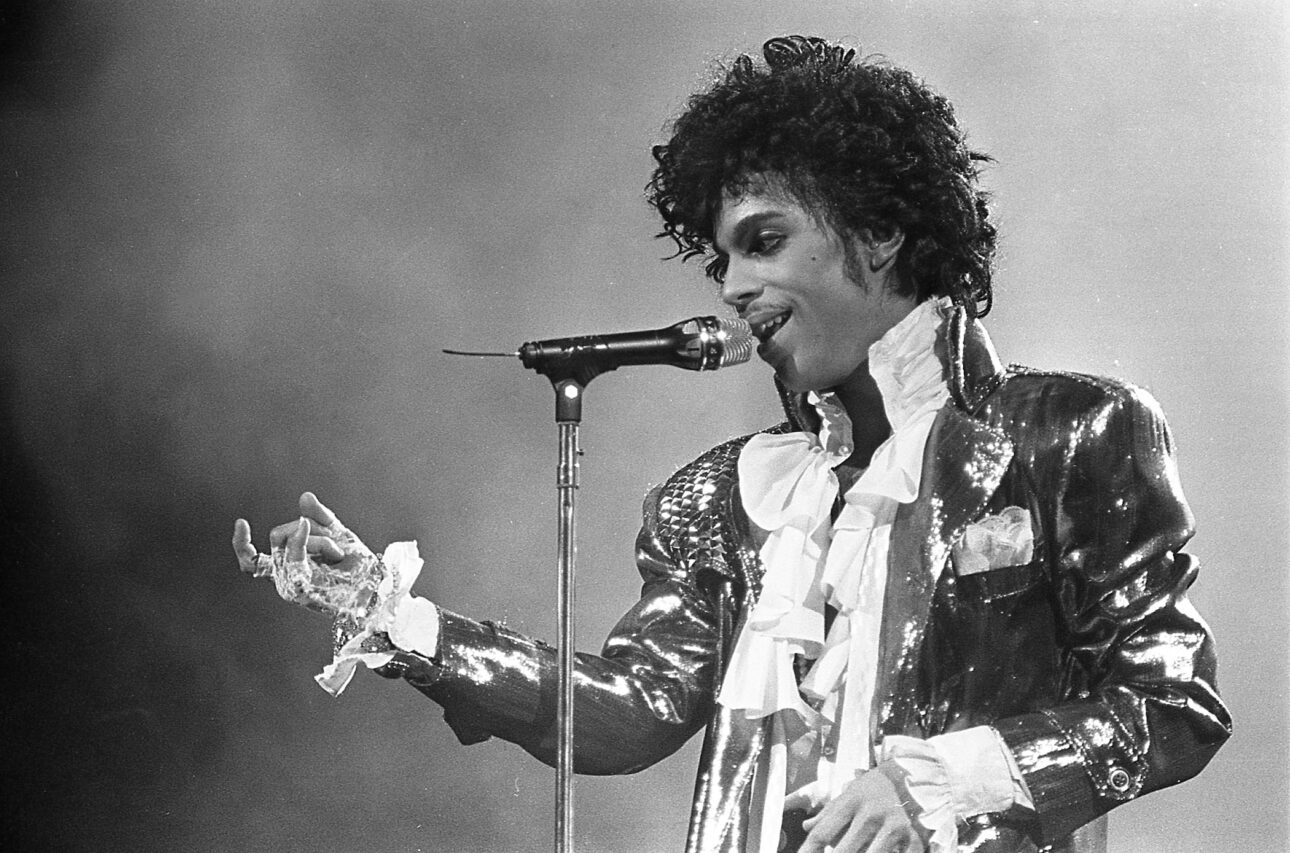 Prince performing at the Summit in Houston on January 10, 1985 as part of the Purple Rain tour. (Credit: Steve Campbell/Houston Chronicle via Getty Images)