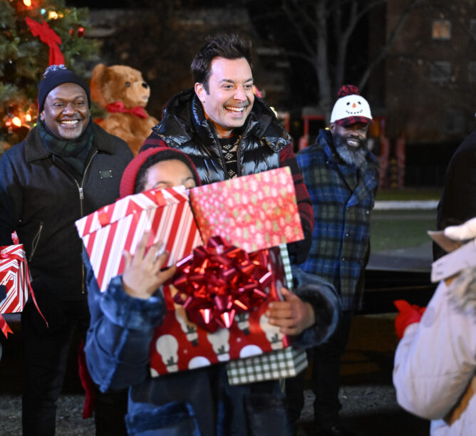 The Roots with Fallon during "Ford Saves Christmas" on The Tonight Show Starring Jimmy Fallon, December 19, 2023 -- (Credit:: Todd Owyoung/NBC via Getty Images)
