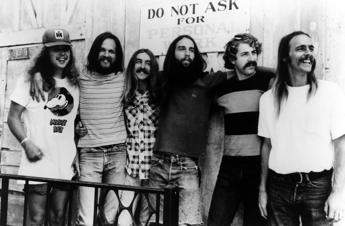 The Ozark Mountain Daredevils - R: Buddy Brayfield, John Dillon, Larry Lee, 'Supe', Randle Chowning, Steve Cash (Credit: Charlie Gillett/Redferns)